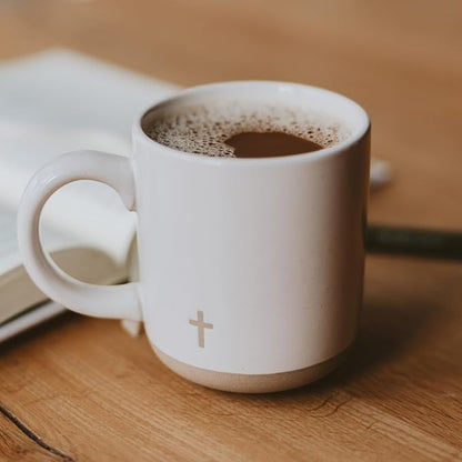 Sweet Water Decor Cross - Bottom Corner Stoneware Coffee Mugs - 14oz Cute Coffee Mugs for Hot & Cold Drinks - Dishwasher & Microwave Safe - Christian Gifts for Women and Men - Ideal Espresso Mugs