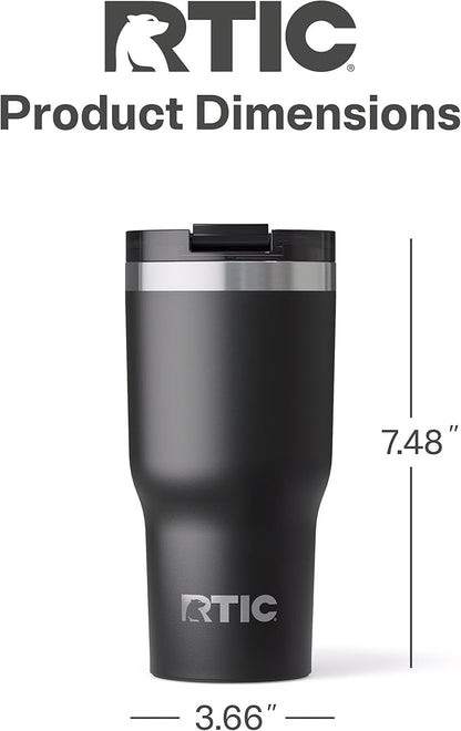 RTIC 20oz Essential Tumbler with Lid, Insulated, Stainless Steel, Metal, Double Wall Vacuum-Insulation, Ceramic Lined, Travel Cup for Iced Coffee, Tea, Hot and Cold Drink, Black
