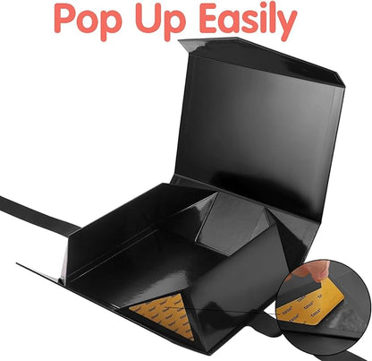 HAPPY POTATO 5 Large Gift Boxes with Ribbon 11.5x8.1x3.8 Inches, Black Boxes with Lids, Groomsmen Proposal Boxes, Magnetic Gift Boxes for Presents (Glossy Black, Pack of 5)