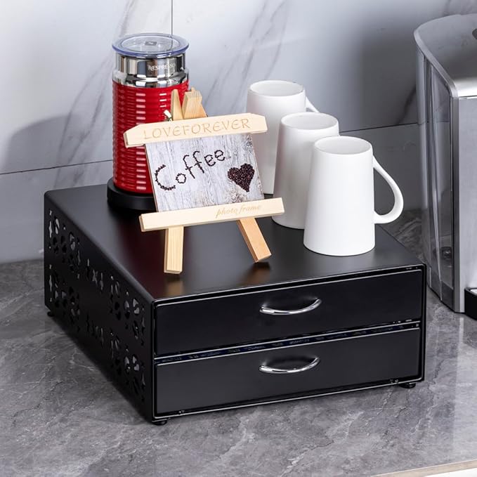 FlagShip K Cup Organizer Drawer 2 Tier Coffee Pod Holder for Keurig Pod Holder Save Space Countertop Kitchen (84 Pods Capacity)