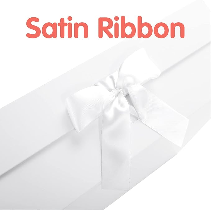 HAPPY POTATO 5 Large Gift Boxes with Lids and Ribbon 13.5x9x4.1 Inches, Bridesmaid Proposal Boxes, Magnetic White Gift Boxes for presents (Glossy White, Pack of 5)