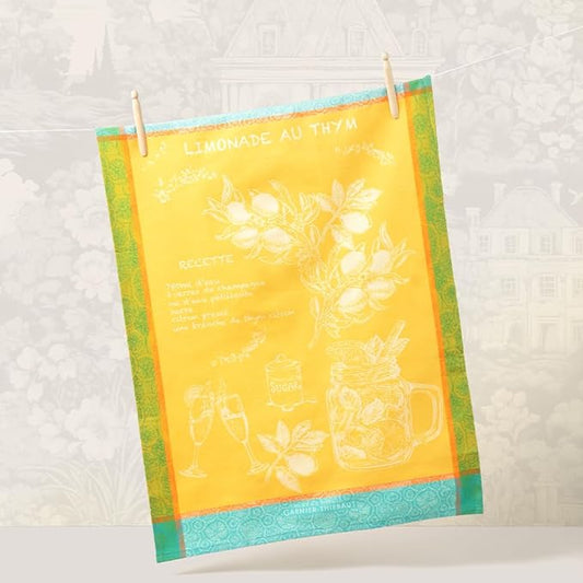 Garnier Thiebaut Limonade Au Thym Soleil (Sunny Lemonade with Thyme) French Kitchen Towel 22"x30", Cotton, Jacquard