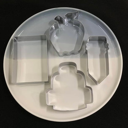 Back to School Cookie Cutter Set-4 Piece-Bag, Book, Apple, Pencil Fondant Biscui Cutters
