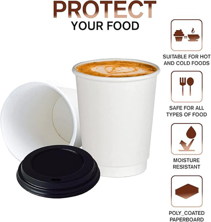 Smygoods White - Double Wall Coffee Cup - (12 OZ, 26 Count) For Hot Beverages, Tea, Espresso, Cocoa - To Go Drink Containers, Café & Office