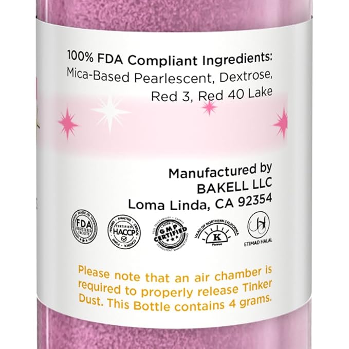 Bakell - Deep Pink Tinker Dust Edible Glitter (4g, 1x Mini Spray Pump) Food, Desserts, and Beverages!