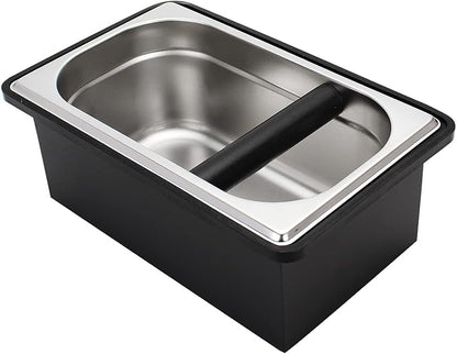 Espresso Knock Box,Stainless Steel Coffee Pucks Container, with Steel Holder and Noise Reduction Rubber Ring (10.94 x 6.88 x 4.25 inch)