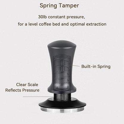 51mm Espresso Tamper Set: Espresso Accessories Kit with Adjustable Spring-Loaded Tamper, Stainless Steel WDT Tool and Magnetic Dosing Funnel for 51 mm Portafilters