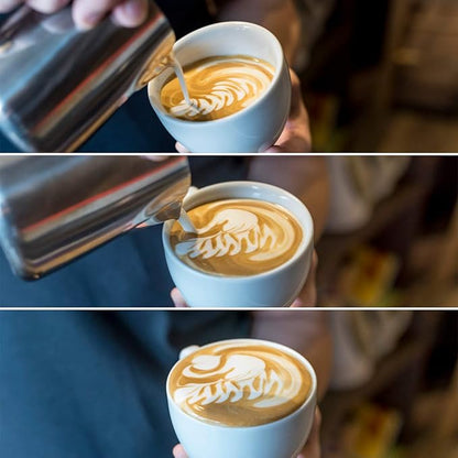 Milk Frothing Pitcher Cup, 12oz/350ML Milk Frother Cup Stainless Steel Steaming Pitcher Milk Jug Coffee Latte Art Cappuccino Espresso Machine Accessories Barista Steam Pitchers Attached Dessert Spoons