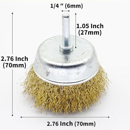 6-Piece Twisted Wire Brush Wheel Set - Metal Rust Removal, Polishing, Cleaning - 1/4″ (6mm) Shank - Removes Burrs, Dust, and Paint - Handles Rough Surfaces - Rotary Tool Accessories