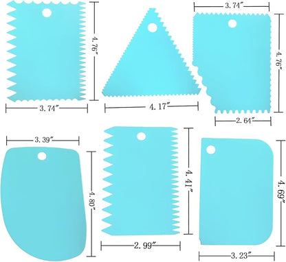 6pcs Cake Scraper Decorating Comb and Icing Smoother Reusable Bread Cream Pizza Cutter-Blue
