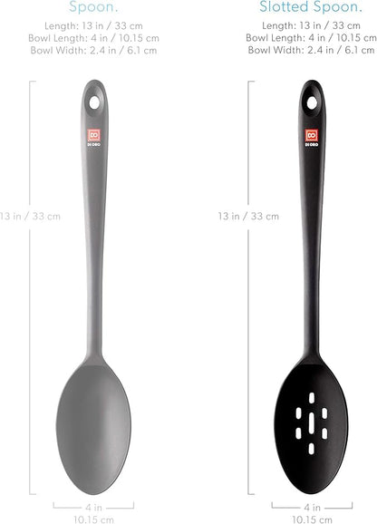 DI ORO Silicone Slotted Spoon - High Heat Silicone Spoon for Cooking & Serving - 600F Nonstick Safe - Dishwasher Safe (Black)