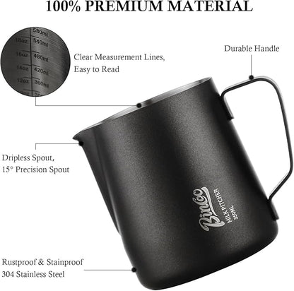 Milk Frothing Pitcher - 350ml/12oz Milk Frother Cup Espresso Steaming Pitcher for Barista, Bincoo SUS304 Stainless Steel Espresso Steaming Pitchers for Latte Art/Cappuccino/Coffee (Dark-Blue-350ml)