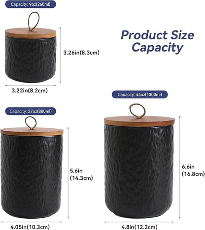 Kitchen Canisters for Countertop, Ceramic Coffee Canisters with Airtight Lids Food Storage Jars Sugar Container for Kitchen Counter Tea, Coffee Beans, Spice (#001Black-44oz/1300ml)