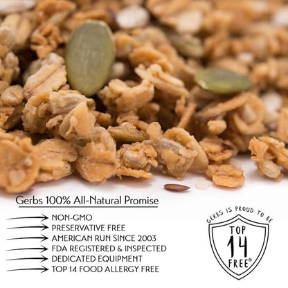 Gerbs Super 5 Seed Granola, 2 LBS - Top 14 Food Allergy Free & Non GMO - Keto Safe &Unsulfured - Pumpkin, Sunflower, Chia, Hemp, Flax Seeds