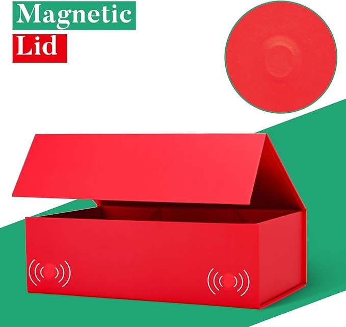 LIFELUM Red Christmas Gift Box 13.85 x 8.35 x 4.45 inch Large Gift Boxes with Magnetic Closure Luxury for Gifts Box Contains Card, Ribbon, Shredded Paper Filler Wedding, Halloween, Birthday