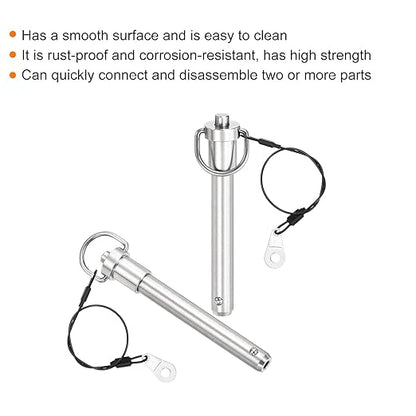 uxcell 1 Pcs Quick Release Pin, 1/2" x 3"(Dia. x L) Push-Button Ball Locking Pin 304 Stainless Steel Ring Handle Locking Pin with Wire for Audio Bimini Top Marine, Silver