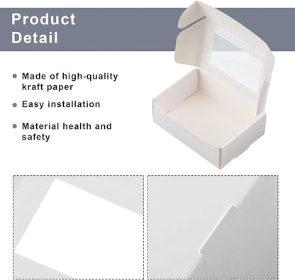 Zonon 30 Pcs Soap Boxes for Homemade Packaging, Mini Kraft Treat Boxes with Window for Bakery Candy Soap Making Gift Packaging(3.7 x 2.6 x 1.37 Inch,White)