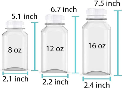 Axe Sickle 3 Pcs 8 Ounce Juice Bottles Plastic Milk Bottles Bulk Beverage Containers with Tamper Evident Caps Lids White for Milk, Juice, Drinks and Other Beverage Containers