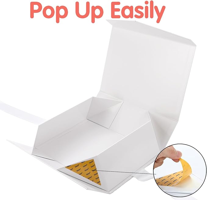 HAPPY POTATO 5 White Gift Boxes with Lids and Ribbon 11.5x8.1x3.8 Inches, Bridesmaid Proposal Boxes, Large Magnetic Gift Boxes for Presents (Glossy White, Pack of 5)