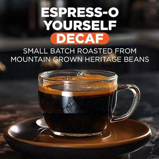 Maud's Decaf Espresso Roast Coffee Pods, 18 ct, Decaffeinated Dark Roast Recyclable Single Serve Pods – 100% Arabica Coffee, Compatible with Keurig K Cups Maker