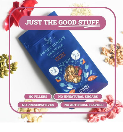 Sweet Diane’s Granola – Standard Size (12 oz): Organic, Low-Sugar, High-Fiber, Gluten-Free, Vegan, Delicious Breakfast and Snack Topper (Classic Size, Protein Crunch)