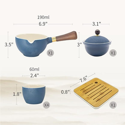 LURRIER Porcelain Chinese Gongfu Tea Set,Portable Teapot Set with 360 Rotation Tea maker and Infuser,Portable All in One Gift Bag for Travel,Home,Gifting,Outdoor and Office(Blue)