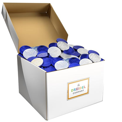The Dreidel Company Blue & Silver Hanukkah Milk Chocolate Coins, Hanukkah Design Gelt, Gluten Free, Non GMO, Kosher Certified OU-D (500-Pack)