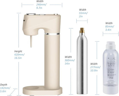 Sparkling Water Maker for Home, Soda Streaming Maker with 2 BPA free Bottles(1L + 0.5L) Carbonated Water Seltzer Fizzy Drink Machine, Compatible with Screw-in 60L CO2 Carbonator(NOT Included) (Cream)