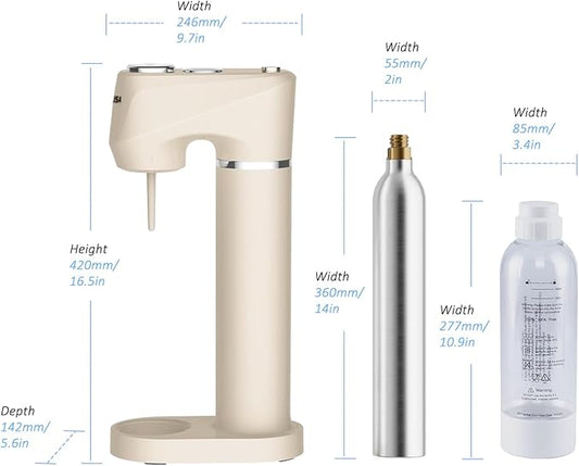 Sparkling Water Maker for Home, Soda Streaming Maker with 2 BPA free Bottles(1L + 0.5L) Carbonated Water Seltzer Fizzy Drink Machine, Compatible with Screw-in 60L CO2 Carbonator(NOT Included) (Cream)
