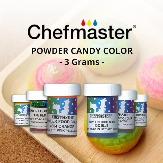 Chefmaster Orange Dry Powder Candy Color | Vibrant Shades | Chocolate, Macarons, Fondant | Decorating | Professional-Grade Dye | Easy-to-Use | Manufactured in USA | 3 grams