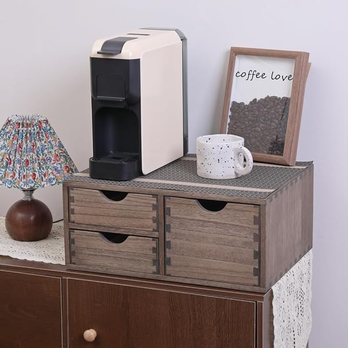 Coffee Pods Storage Drawer Holder for Capsules - Multi Functional Desk Organizer Drawers For K-Cup Coffee Maker Brew - Kitchen Mini Wooden Box Chest Sideboard Counter Organization CF2D3C Dark