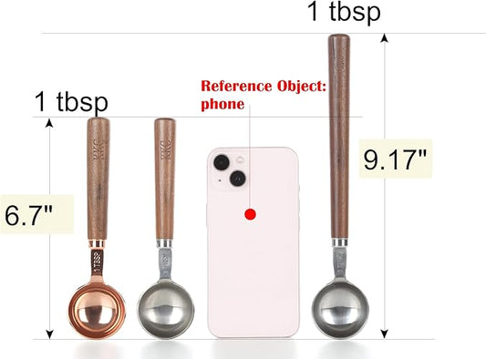 KKC HOME ACCENTS Wooden Handle Coffee Scoops - 1 Tablespoon, Coffee Bean & Tea Measuring Spoon, 2 Pcs, 6.7" Length