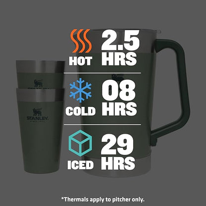 Stanley Stay-Chill Pitcher 64 oz | Cold Water, Beer, and Drink Pitcher with Lid | Large Capacity Durable Beverage Container with Handle | Insulated Stainless Steel | BPA-Free | Hammertone Green