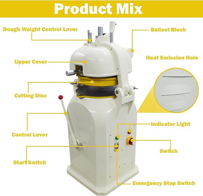 TECHTONGDA Commercial Dough Divider Rounder 16pcs Electric Dough Cutting and Rounding Machine Paste Ball Machine 3.53-7.05oz for Hamburger Bread Pizza Bakery