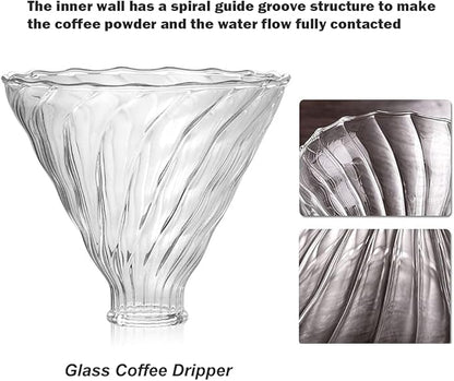 Pour Over Coffee Maker Set - Glass Dripper, Metal Stand, 600ml Heat-Resistant Server, 40 Filters - 4 in 1 for Home or Office (Bronze)