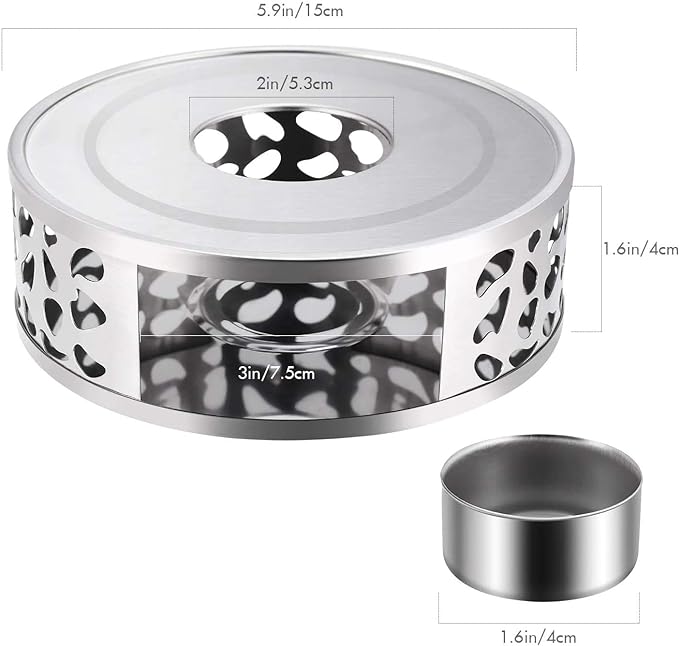 Teabloom Silhouette Tea Warmer - Brushed Stainless Steel Teapot Warmer with Tealight Holder and Candle