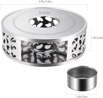 Teabloom Silhouette Tea Warmer - Brushed Stainless Steel Teapot Warmer with Tealight Holder and Candle
