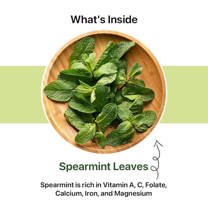 BLUE TEA - Spearmint Tea - 10 Count - Pyramid Plant Based Tea Bag | PCOS RELIEF | Balances Hormones - Support Digestion | Refreshing Flavour - Herbal Tea - Leaf Based - Caffeine free | Ziplock Pouch