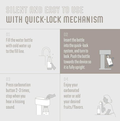 Mysoda Woody Sparkling Water Maker - Silent Carbonated Water Machine Made of Renewable Wood Composite and 1L Water Bottle - Without CO2 Cylinder - Seltzer Maker Machine - Colour White