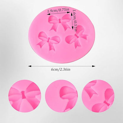 Bow Molds for Chocolate 4 PCS,Bow Chocolate Molds Silicone DIY Baking Supplies,for Chocolate, Fondant, Ice Cubes, and More(Square+round, Pink, 2.7in)