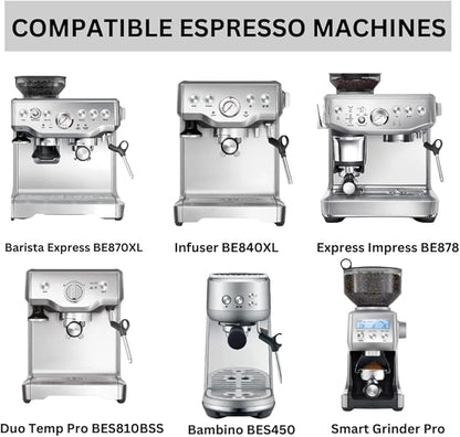 54mm Bottomless Portafilter 3 Ears ABS Handle – Fits Breville Barista Express, Bambino, Impress, Duo Temp Pro and Infuser – Includes 18g Filter Basket Hands-Free Dosing Funnel & 1.7mm Puck Screen