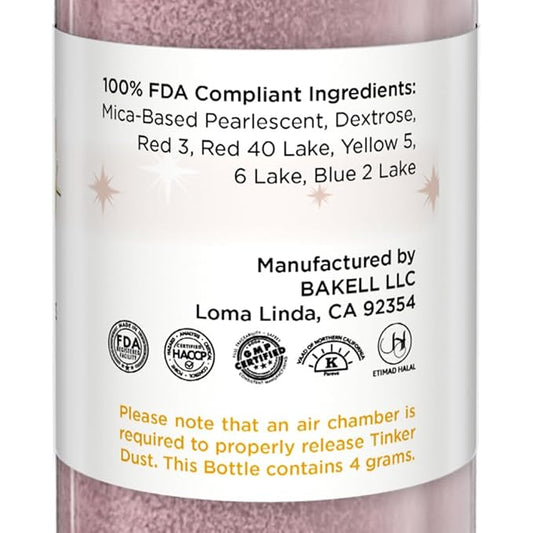 Bakell - Rose Gold Tinker Dust (4g, 1x Mini Spray Pump) Edible Glitter for Food, Desserts, and Beverages!