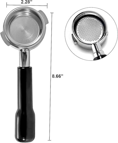 58mm Bottomless Portafilter, Professional Stainless Steel Portafilter 2 Ears for 58 Gaggia Machines Stainless Steel Basket Included Espresso Machine Accessories