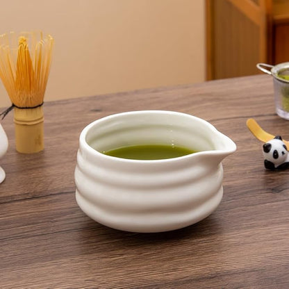 Matcha Whisk Set White, Ceramic Matcha Bowl Set with Bamboo Whisk, Holder, Scoop, Rest, Sifter and Towel – Complete 7 PCS Japanese Matcha Kit, Authentic Traditional Matcha Preparation Set
