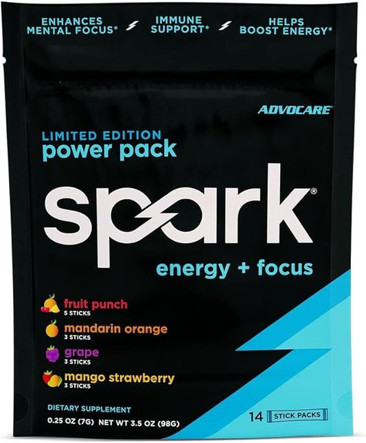 AdvoCare Spark Vitamin & Amino Acid Supplement - Focus & Energy Drink Powder Mix with Vitamin A, B-6, C & E - Also Includes L-Carnitine & L-Tyrosine - 14 Servings- Variety Pack