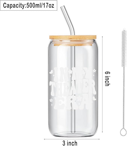 Theater Gifts, Musical Theater Gift, Broadway Gifts for Directors, Actors, Music Teachers, Musicians on Birthday Christmas - 17 Oz Drinking Glass Iced Can Glass Cup with Bamboo Lid and Straw