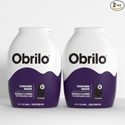 Obrilo Water Enhancer Liquid Flavoring Drops - ZERO Sugar/Calorie, Dye Free, Naturally Flavored Drink Syrup, 2.0 fl oz x 2 Bottles for Kids & Adults (Concord Grape)