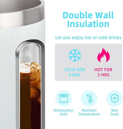 Volhoply 14oz sublimation Insulated Stainless Steel Coffee Mug with Lid Bulk 4 Pack,Double Wall Vacuum Travel Coffee Cup with Handle,Reusable Metal Cups Tumbler,Camping Mugs Keep Hot(Sublimation,4)