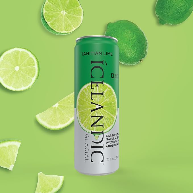 Icelandic Glacial Sparkling Water, Tahitian Lime, 330 ml / 11.1 Fl Oz Cans (Pack of 10)