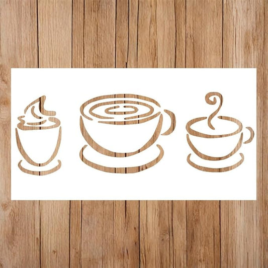 Coffee Cup Stencil, Teacup Stencil | Coffee Bar Coctail Stencils for Painting on Wood, Glass, Wall, Rock, Fabric, Walls, Canvas, Glassware | Coffee Stencils (5x8)